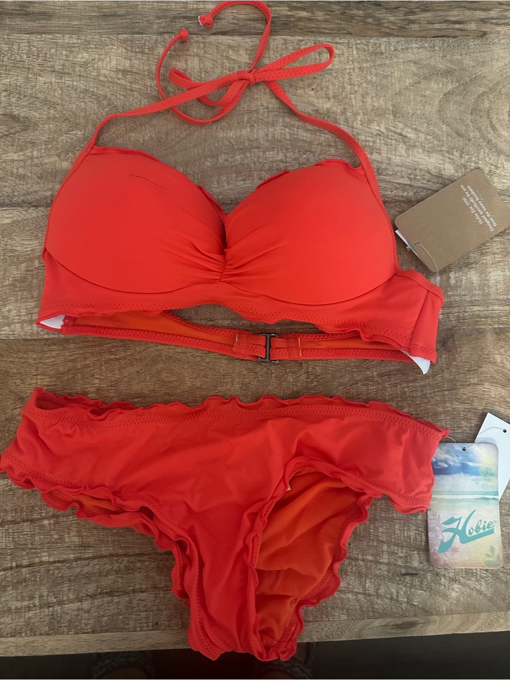 Hobie Red Ruffle Halter Bikini Set - Picture 1 of 5